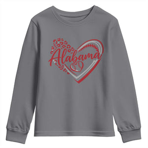 Alabama Fan Youth Sweatshirt Bama Baseball Leopard Heart Graphic Game Day TS10 Charcoal Print Your Wear
