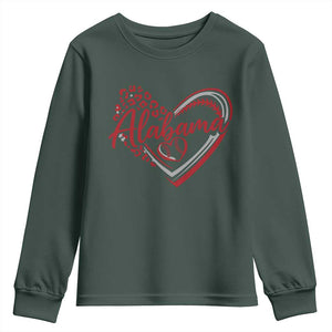 Alabama Fan Youth Sweatshirt Bama Baseball Leopard Heart Graphic Game Day TS10 Dark Forest Green Print Your Wear