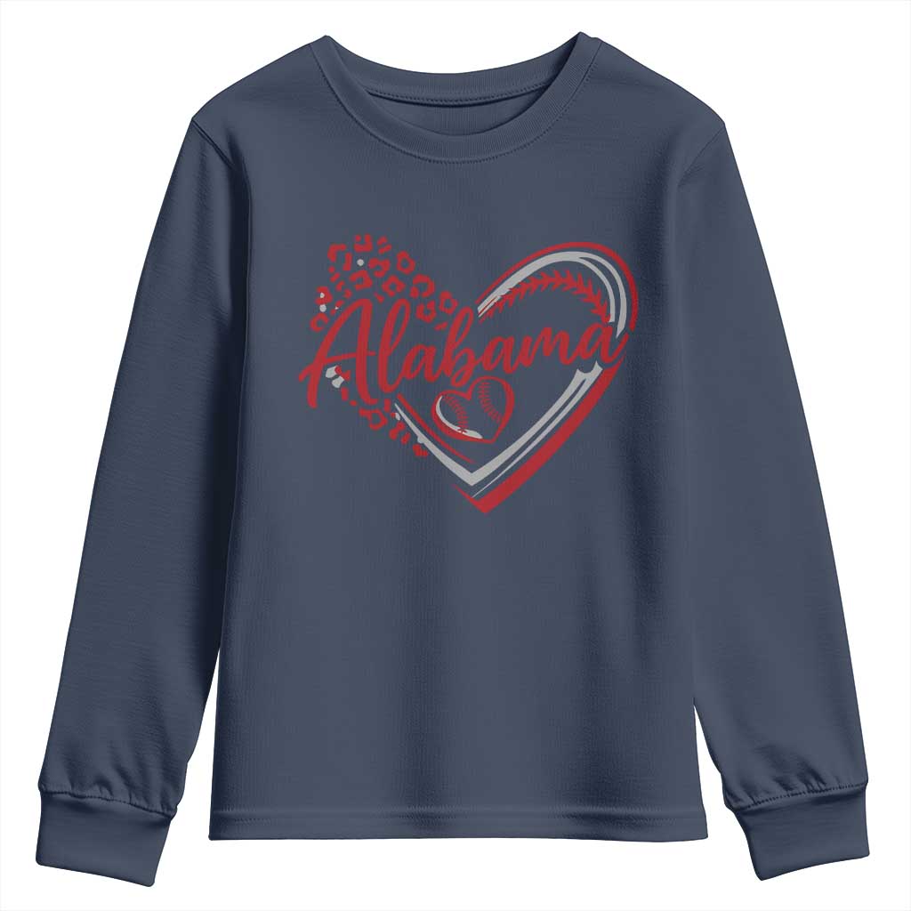 Alabama Fan Youth Sweatshirt Bama Baseball Leopard Heart Graphic Game Day TS10 Navy Print Your Wear