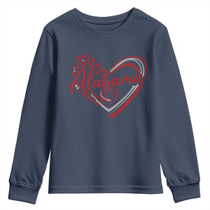 Alabama Fan Youth Sweatshirt Bama Baseball Leopard Heart Graphic Game Day TS10 Navy Print Your Wear