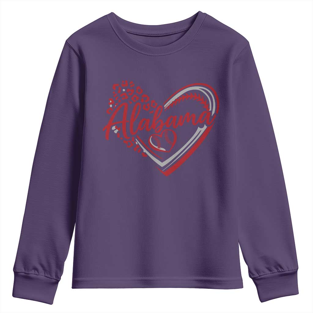 Alabama Fan Youth Sweatshirt Bama Baseball Leopard Heart Graphic Game Day TS10 Purple Print Your Wear