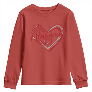 Alabama Fan Youth Sweatshirt Bama Baseball Leopard Heart Graphic Game Day TS10 Red Print Your Wear