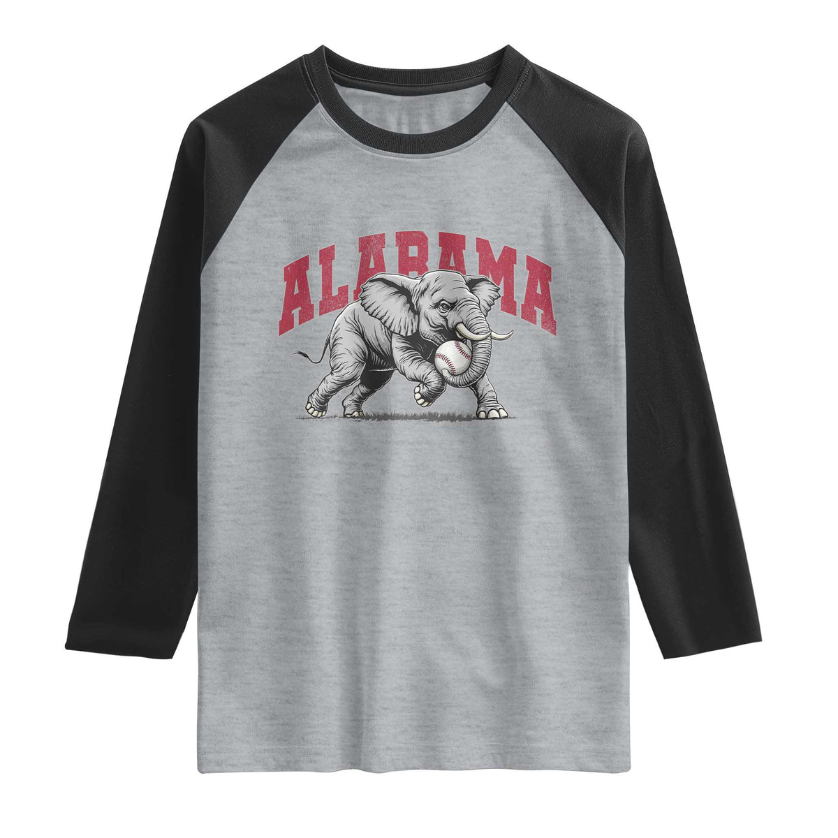 Alabama Fan Raglan Shirt Baseball Bama Mascot Game Day TS10 Heather Gray Black Print Your Wear