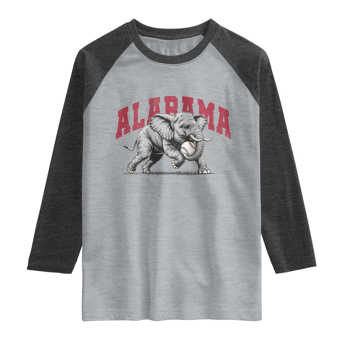 Alabama Fan Raglan Shirt Baseball Bama Mascot Game Day TS10 Heather Gray Heather Charcoal Print Your Wear