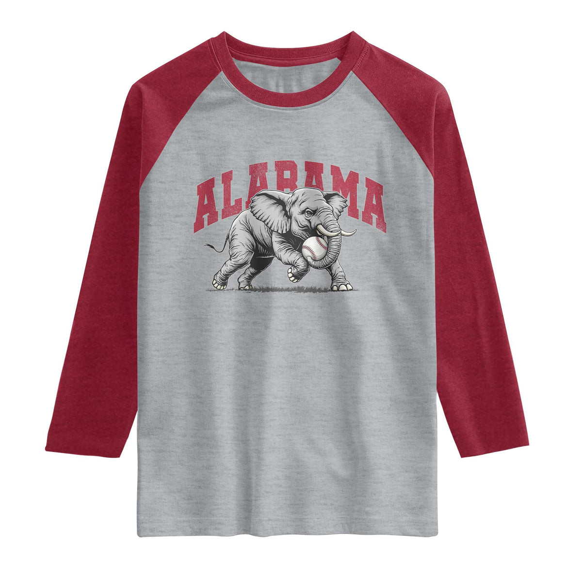 Alabama Fan Raglan Shirt Baseball Bama Mascot Game Day TS10 Heather Gray Heather Red Print Your Wear