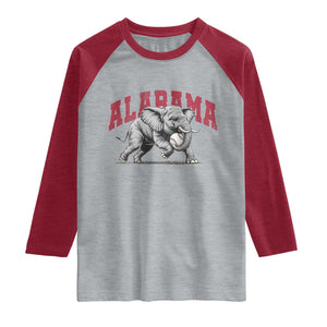 Alabama Fan Raglan Shirt Baseball Bama Mascot Game Day TS10 Heather Gray Heather Red Print Your Wear