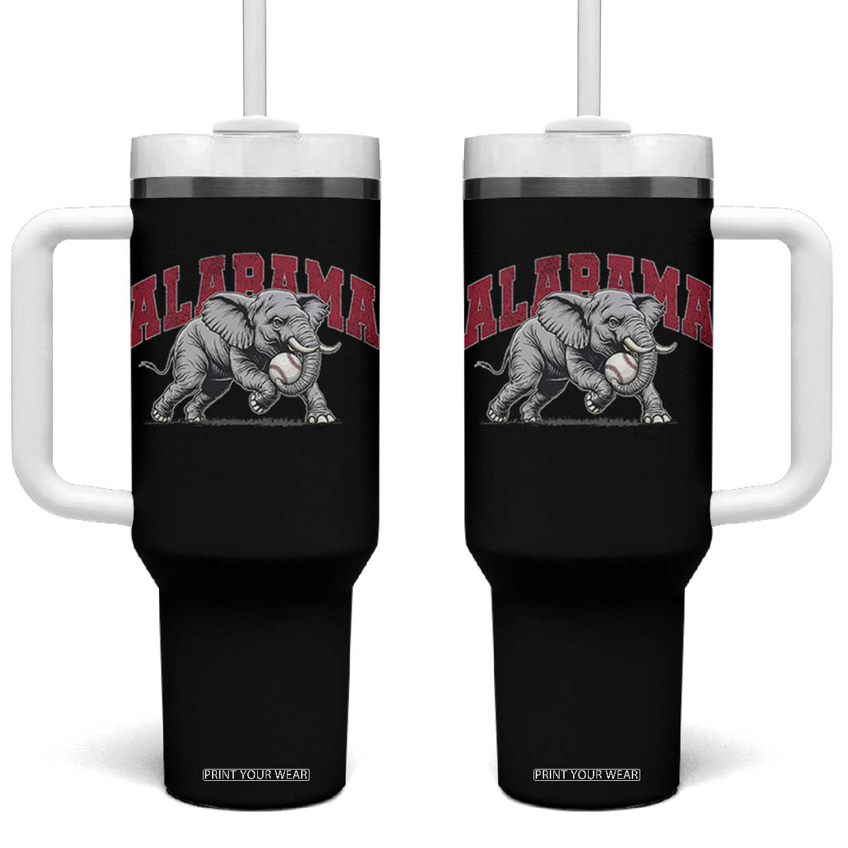 Alabama Fan Tumbler With Handle Baseball Bama Mascot Game Day TS10 One Size: 40 oz Black Print Your Wear