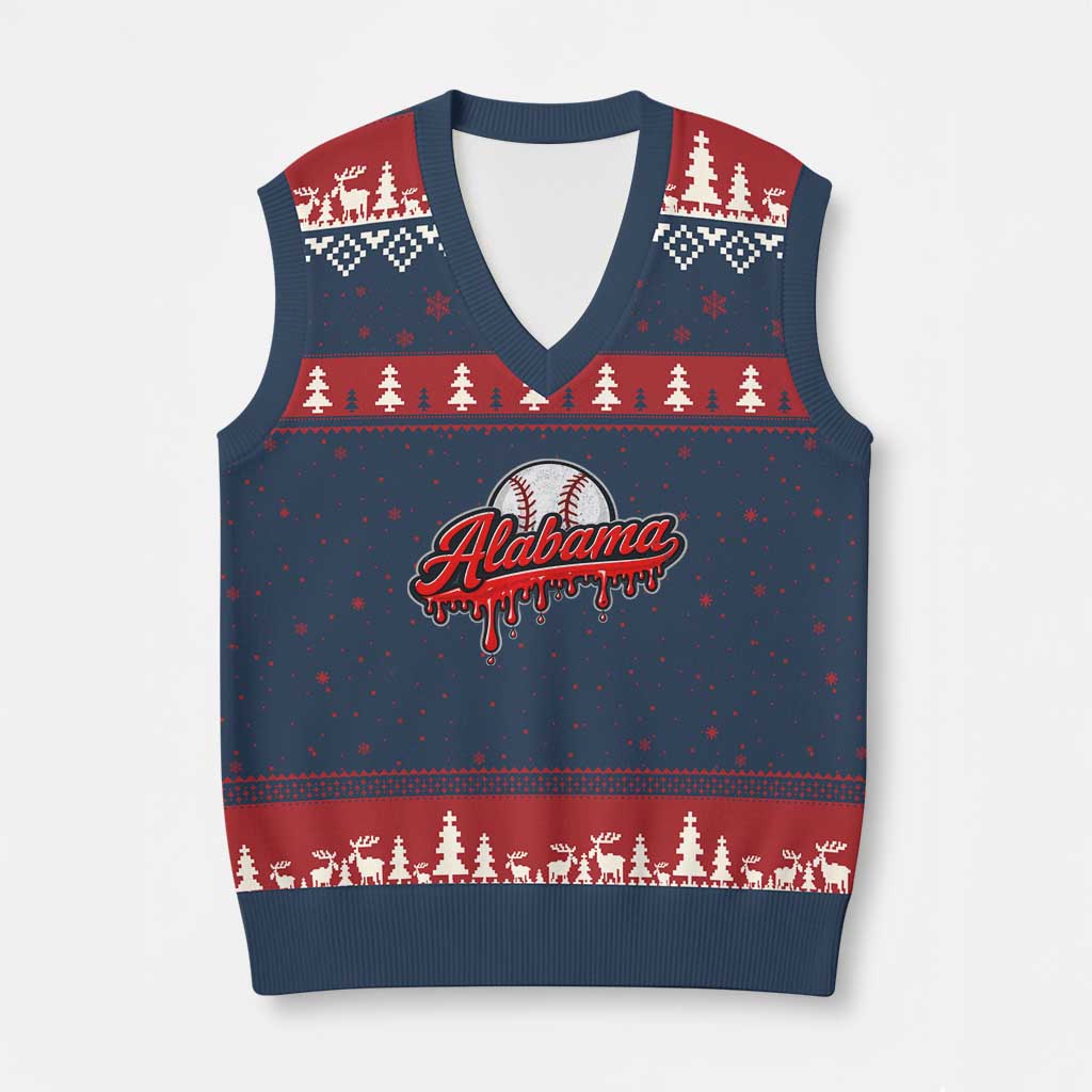 Alabama Baseball V-Neck Knit Sweater Vest Bama Sports Team Game Day TS10 Navy Red Print Your Wear