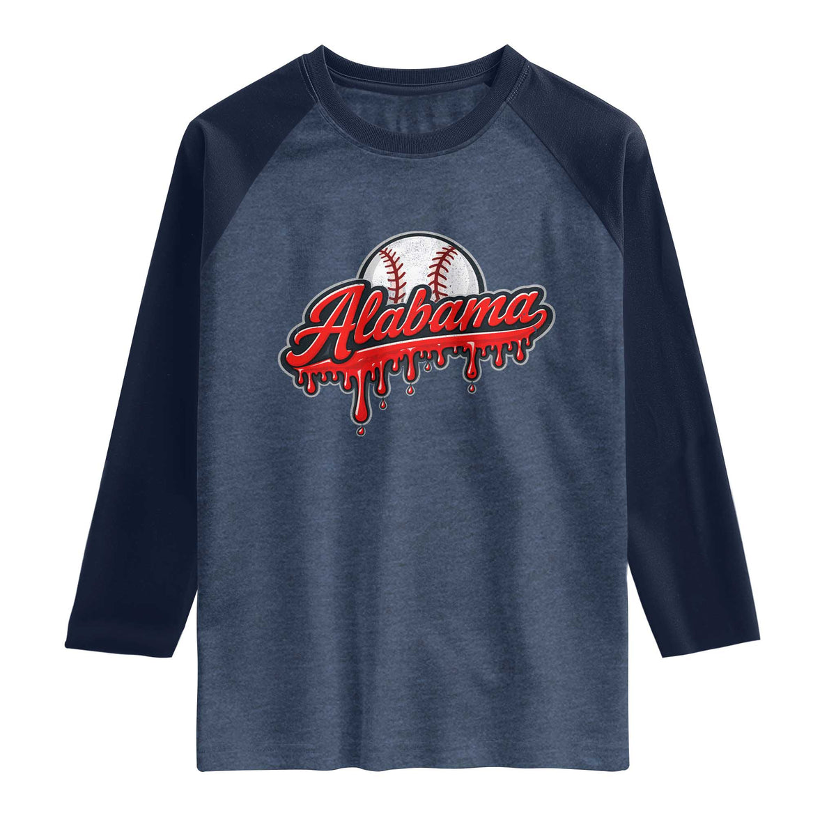Alabama Baseball Raglan Shirt Bama Sports Team Game Day TS10 Heather Denim Navy Print Your Wear