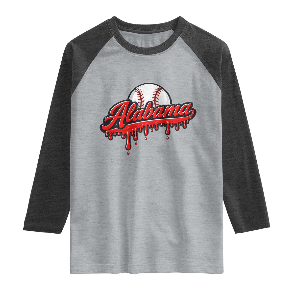 Alabama Baseball Raglan Shirt Bama Sports Team Game Day TS10 Heather Gray Heather Charcoal Print Your Wear