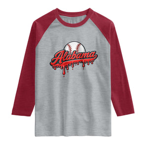 Alabama Baseball Raglan Shirt Bama Sports Team Game Day TS10 Heather Gray Heather Red Print Your Wear