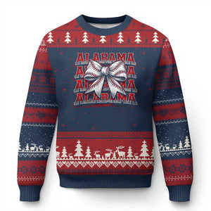 Alabama Fan Ugly Christmas Sweater Vintage Bama Baseball Coquette Bow Women Girls Kids TS10 Navy Red Print Your Wear