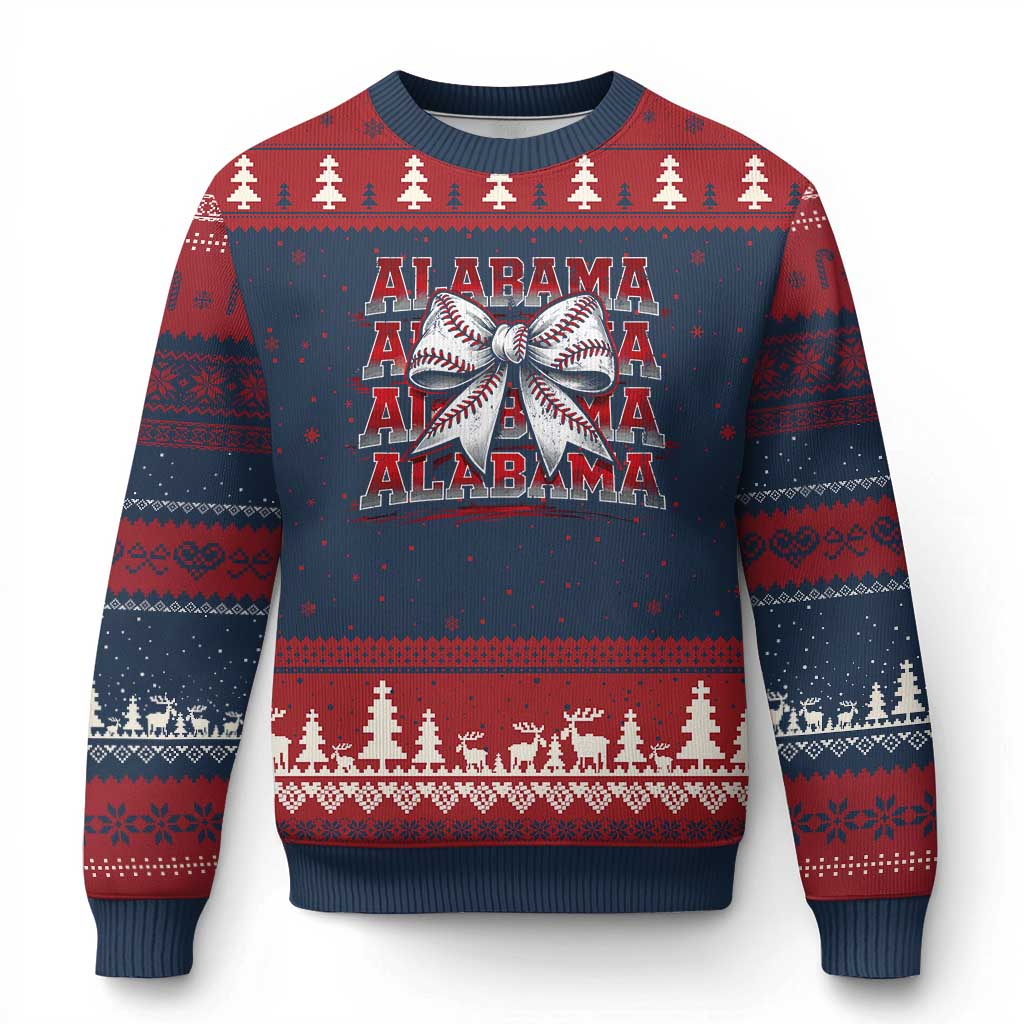 Alabama Fan Ugly Christmas Sweater Vintage Bama Baseball Coquette Bow Women Girls Kids TS10 Navy Red Print Your Wear
