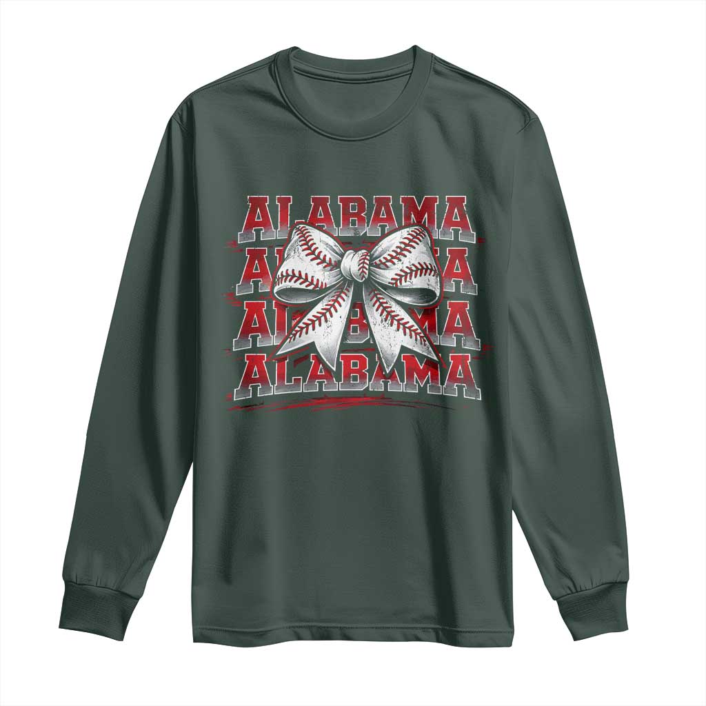 Alabama Fan Long Sleeve Shirt Vintage Bama Baseball Coquette Bow Women Girls Kids TS10 Dark Forest Green Print Your Wear