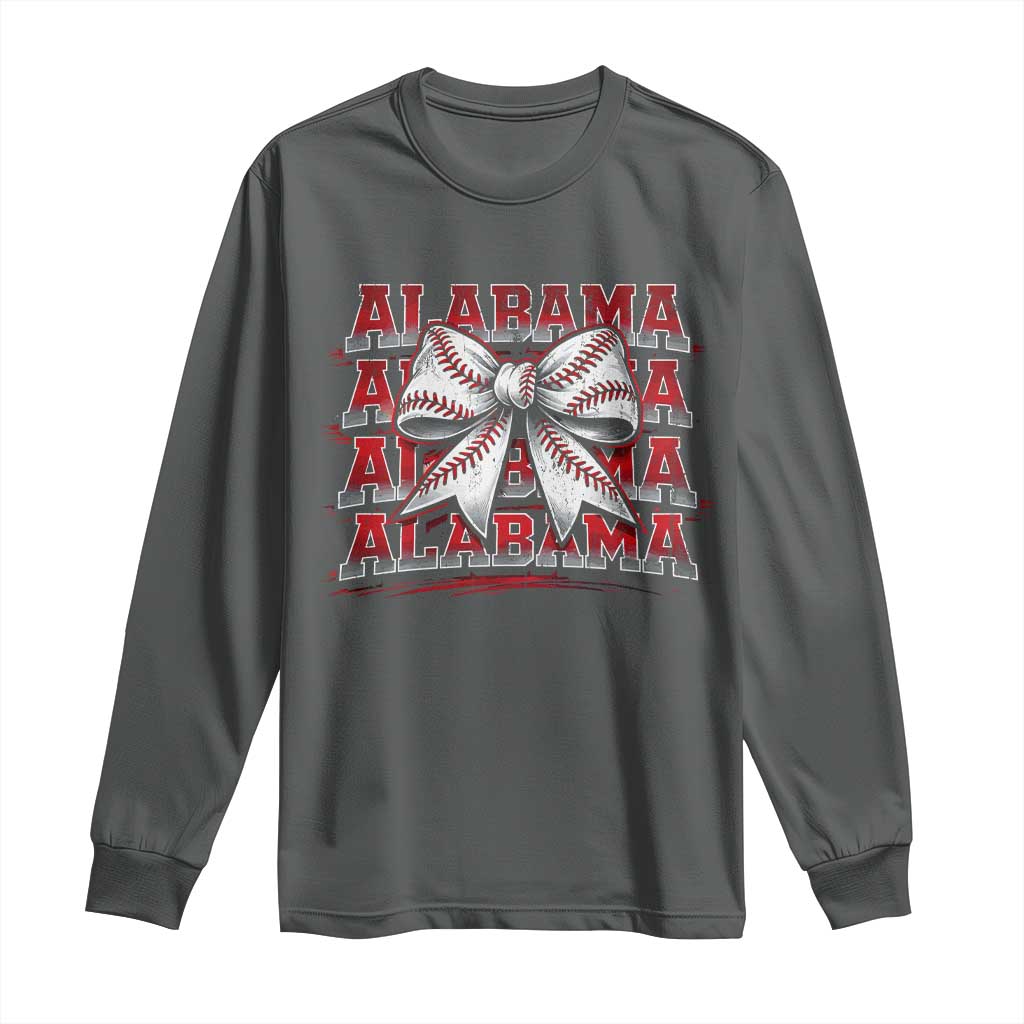Alabama Fan Long Sleeve Shirt Vintage Bama Baseball Coquette Bow Women Girls Kids TS10 Dark Heather Print Your Wear