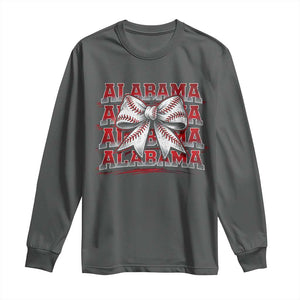 Alabama Fan Long Sleeve Shirt Vintage Bama Baseball Coquette Bow Women Girls Kids TS10 Dark Heather Print Your Wear