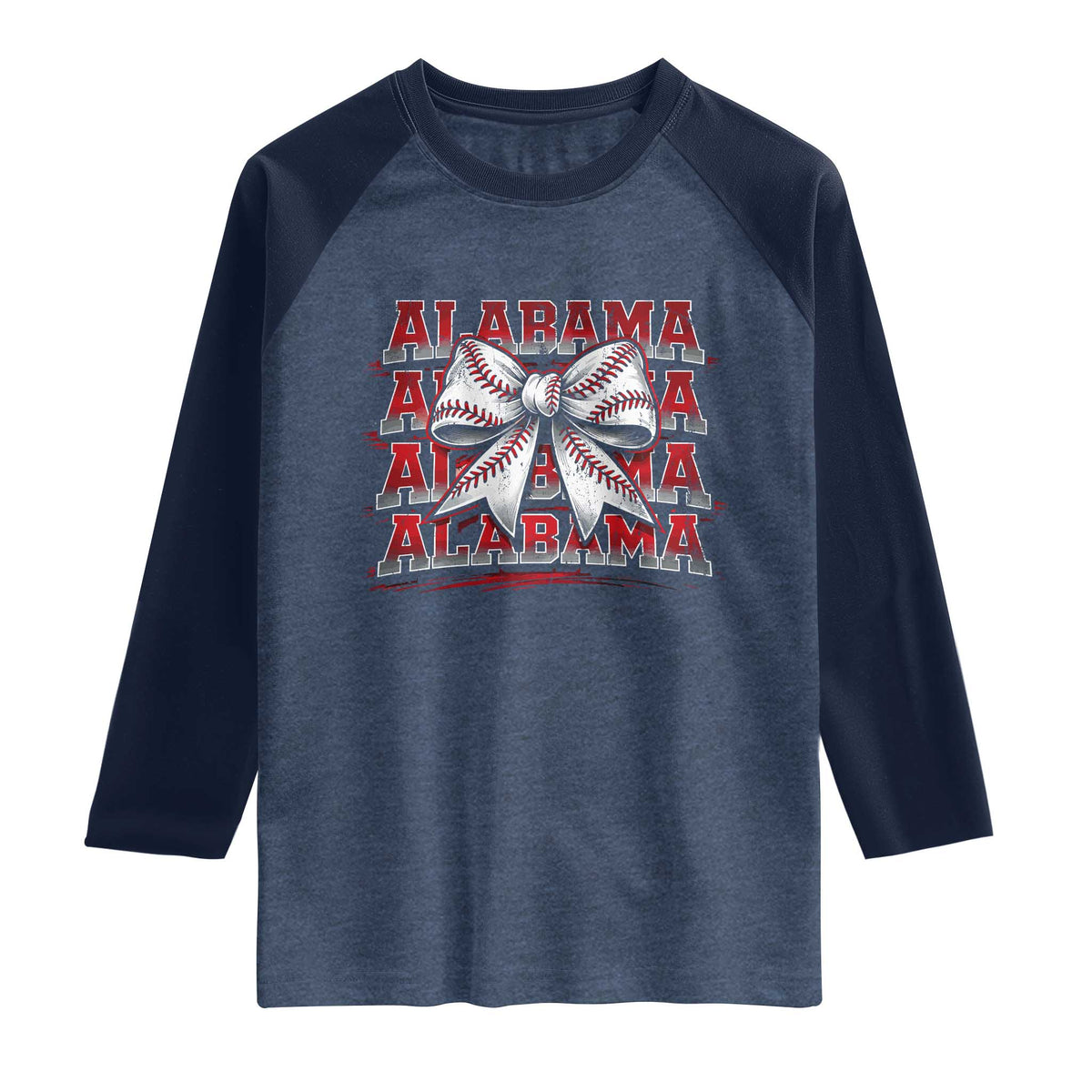 Alabama Fan Raglan Shirt Vintage Bama Baseball Coquette Bow Women Girls Kids TS10 Heather Denim Navy Print Your Wear