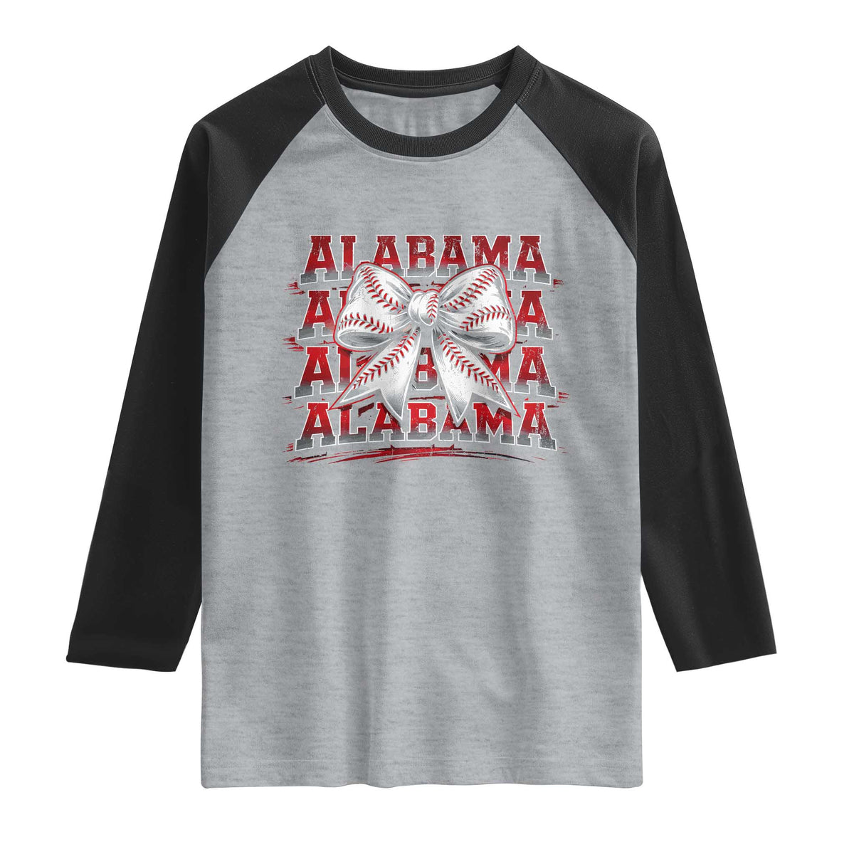 Alabama Fan Raglan Shirt Vintage Bama Baseball Coquette Bow Women Girls Kids TS10 Heather Gray Black Print Your Wear