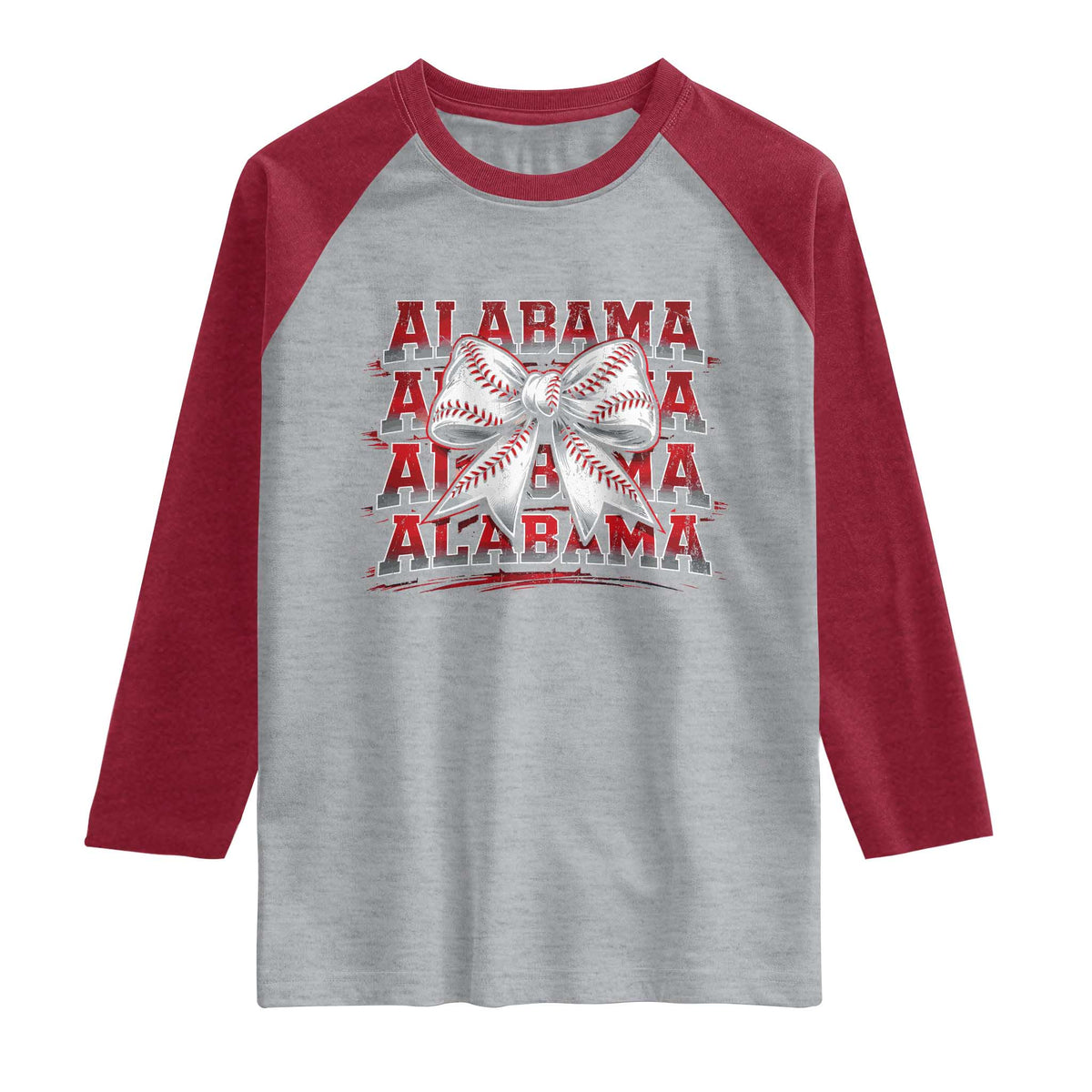 Alabama Fan Raglan Shirt Vintage Bama Baseball Coquette Bow Women Girls Kids TS10 Heather Gray Heather Red Print Your Wear