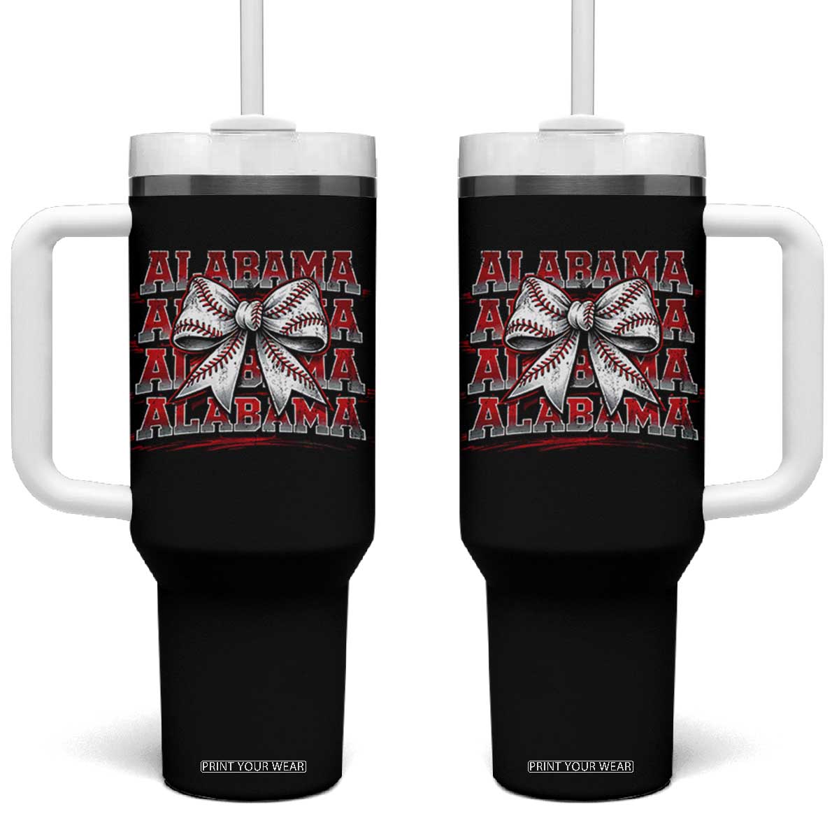 Alabama Fan Tumbler With Handle Vintage Bama Baseball Coquette Bow Women Girls Kids TS10 One Size: 40 oz Black Print Your Wear