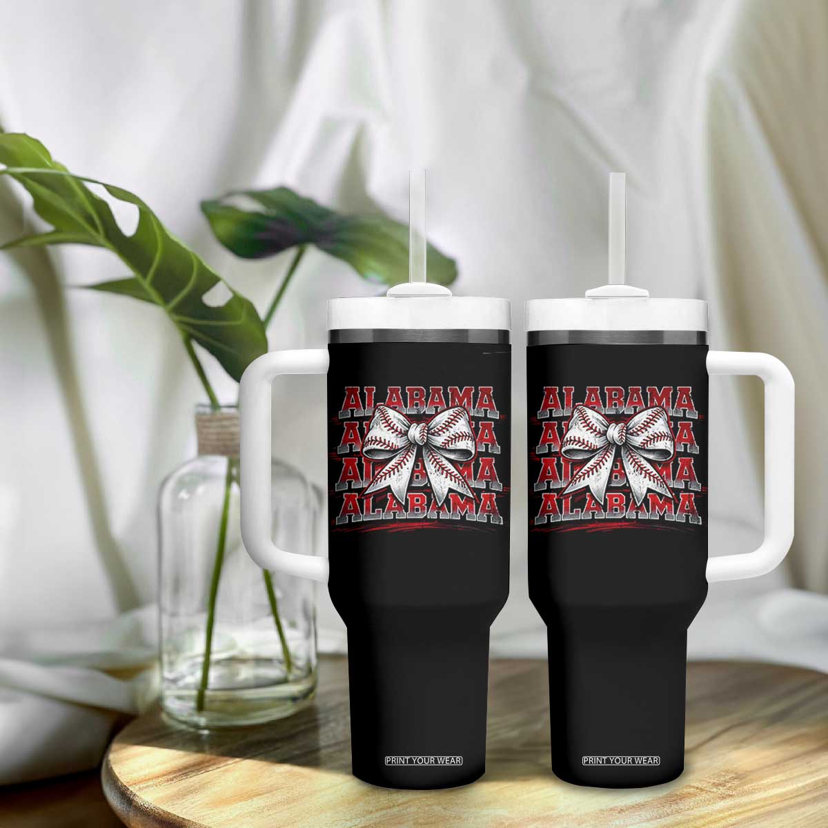 Alabama Fan Tumbler With Handle Vintage Bama Baseball Coquette Bow Women Girls Kids TS10 Print Your Wear