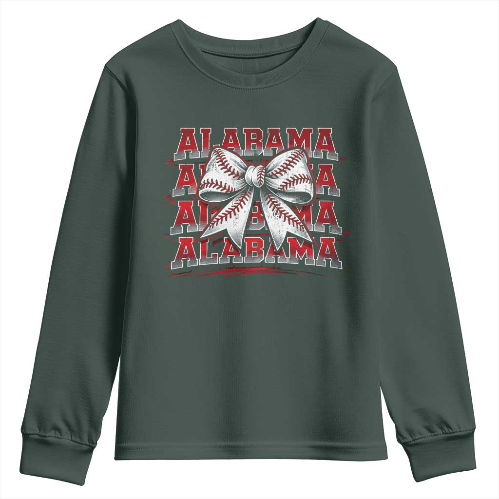 Alabama Fan Youth Sweatshirt Vintage Bama Baseball Coquette Bow Women Girls Kids TS10 Dark Forest Green Print Your Wear