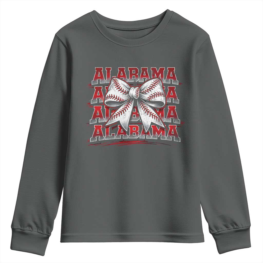 Alabama Fan Youth Sweatshirt Vintage Bama Baseball Coquette Bow Women Girls Kids TS10 Dark Heather Print Your Wear