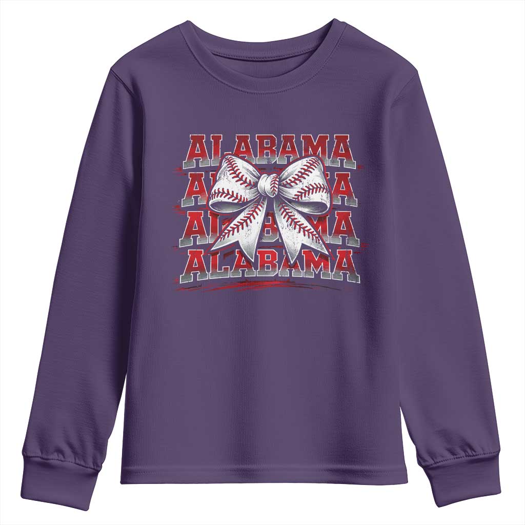 Alabama Fan Youth Sweatshirt Vintage Bama Baseball Coquette Bow Women Girls Kids TS10 Purple Print Your Wear