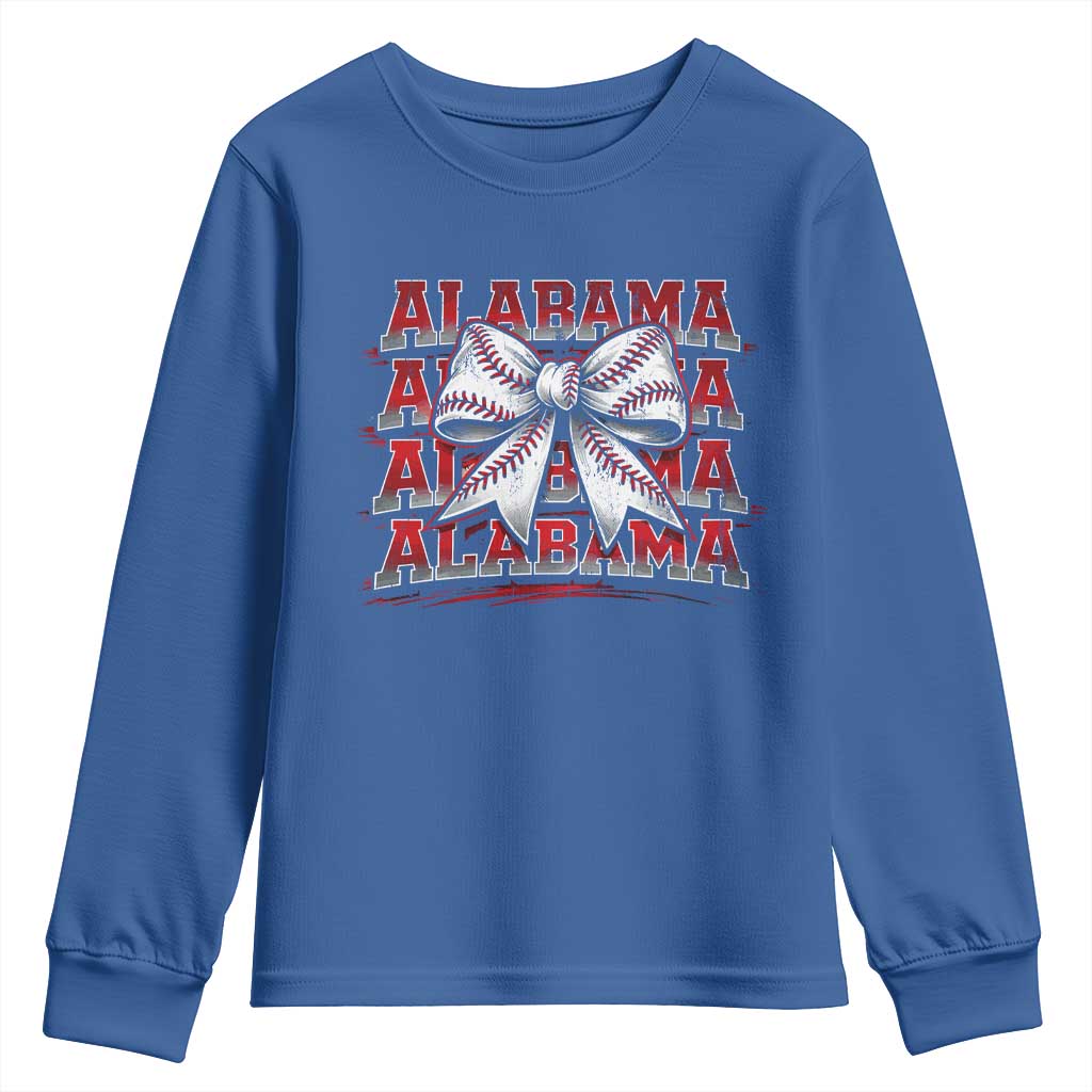 Alabama Fan Youth Sweatshirt Vintage Bama Baseball Coquette Bow Women Girls Kids TS10 Royal Blue Print Your Wear