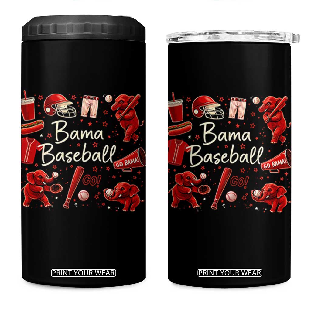 Alabama Baseball 4 in 1 Can Cooler Tumbler Cute Trendy Bama Fan Game Day Doodle TS10 One Size: 16 oz Black Print Your Wear