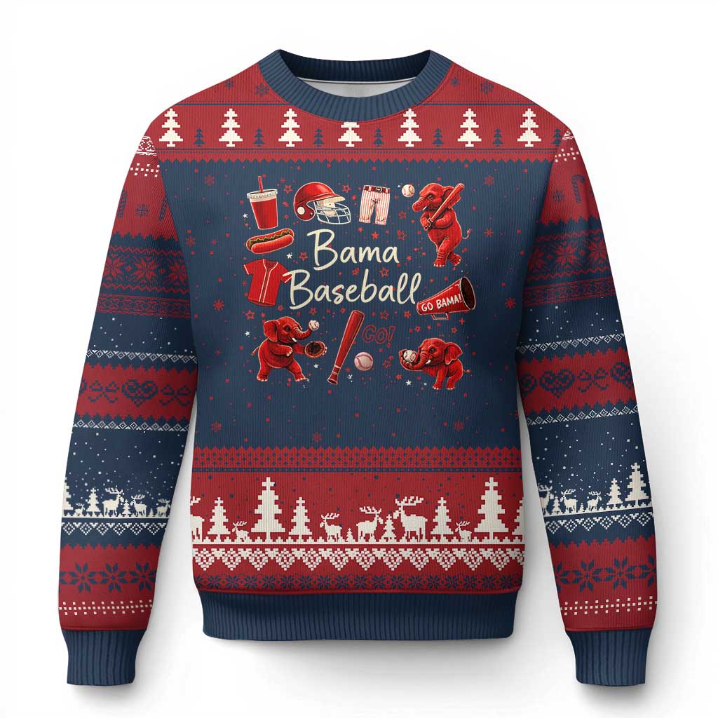 Alabama Baseball Ugly Christmas Sweater Cute Trendy Bama Fan Game Day Doodle TS10 Navy Red Print Your Wear