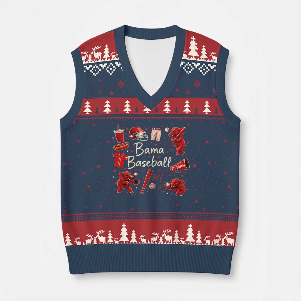 Alabama Baseball V-Neck Knit Sweater Vest Cute Trendy Bama Fan Game Day Doodle TS10 Navy Red Print Your Wear