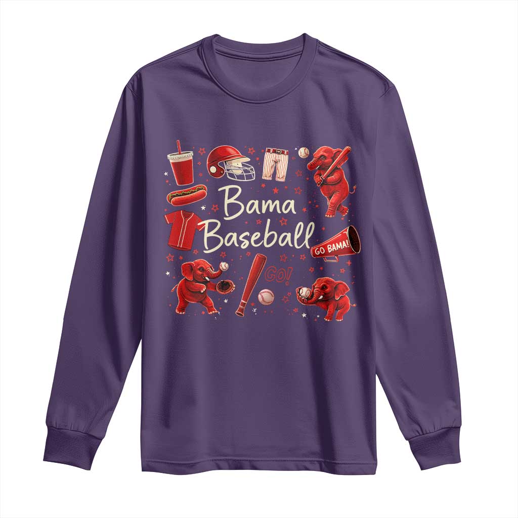 Alabama Baseball Long Sleeve Shirt Cute Trendy Bama Fan Game Day Doodle TS10 Purple Print Your Wear