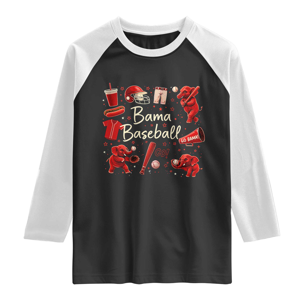 Alabama Baseball Raglan Shirt Cute Trendy Bama Fan Game Day Doodle TS10 Black White Print Your Wear