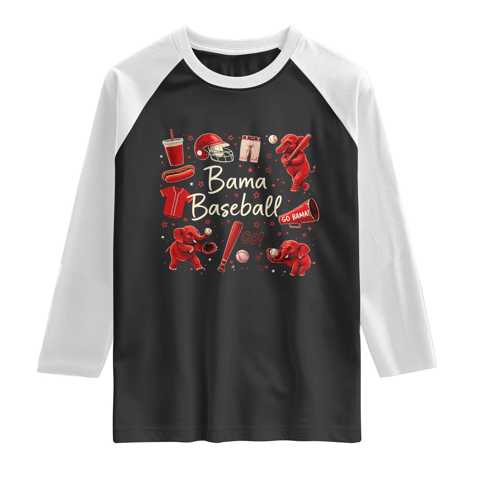 Alabama Baseball Raglan Shirt Cute Trendy Bama Fan Game Day Doodle TS10 Black White Print Your Wear