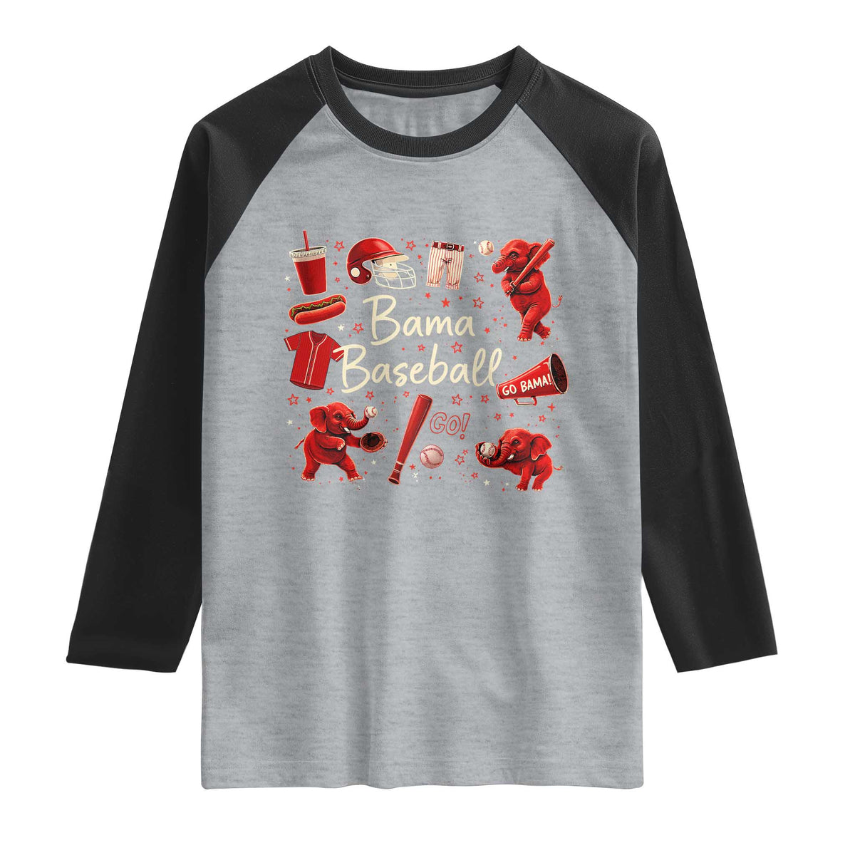 Alabama Baseball Raglan Shirt Cute Trendy Bama Fan Game Day Doodle TS10 Heather Gray Black Print Your Wear