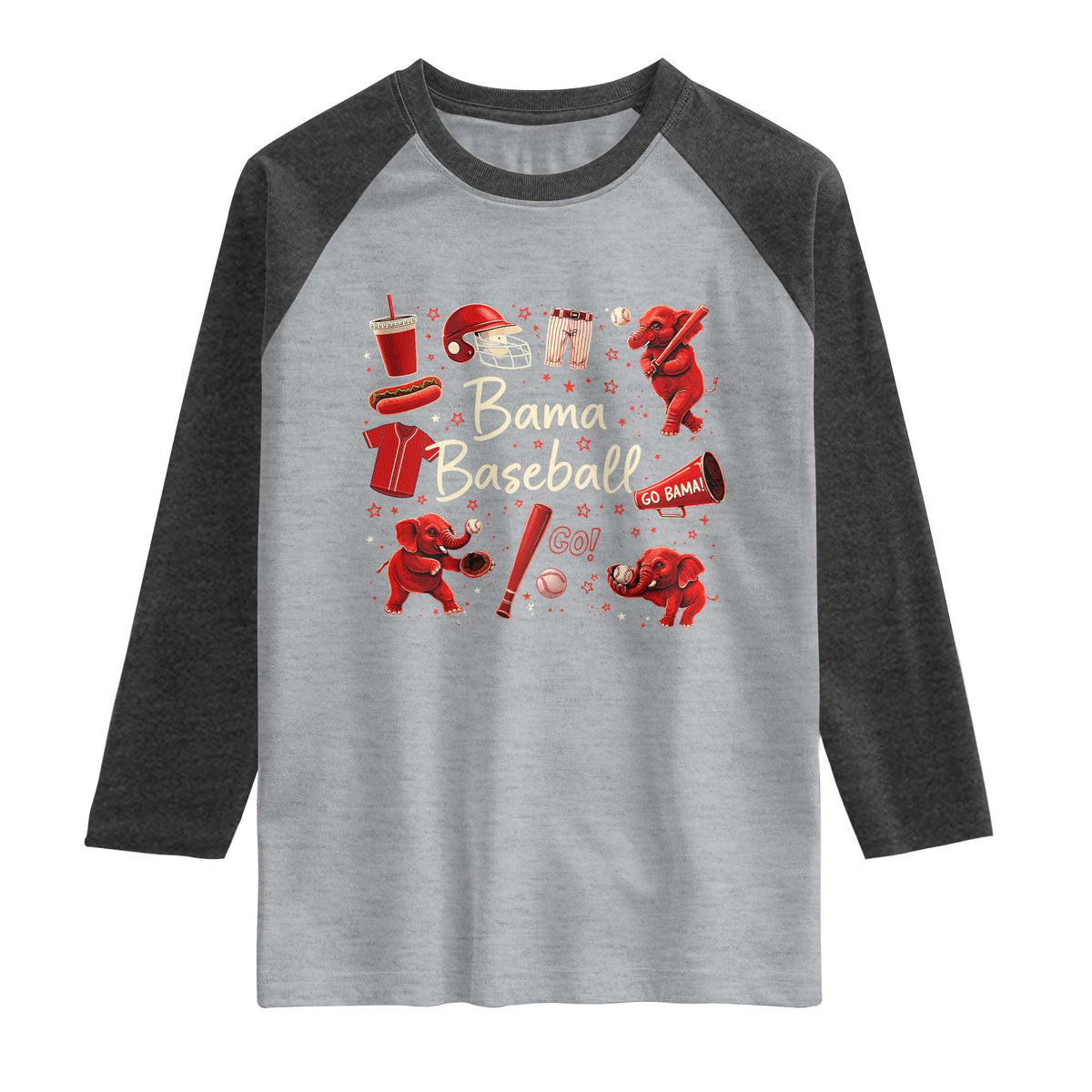 Alabama Baseball Raglan Shirt Cute Trendy Bama Fan Game Day Doodle TS10 Heather Gray Heather Charcoal Print Your Wear