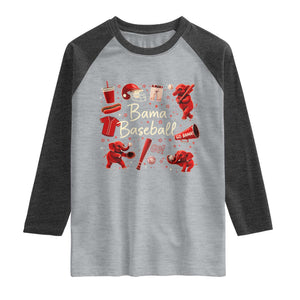 Alabama Baseball Raglan Shirt Cute Trendy Bama Fan Game Day Doodle TS10 Heather Gray Heather Charcoal Print Your Wear