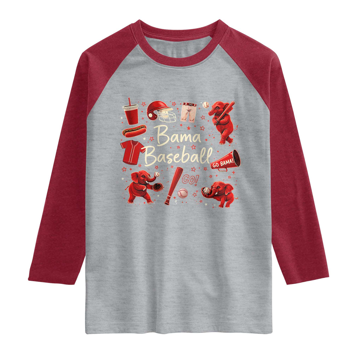 Alabama Baseball Raglan Shirt Cute Trendy Bama Fan Game Day Doodle TS10 Heather Gray Heather Red Print Your Wear