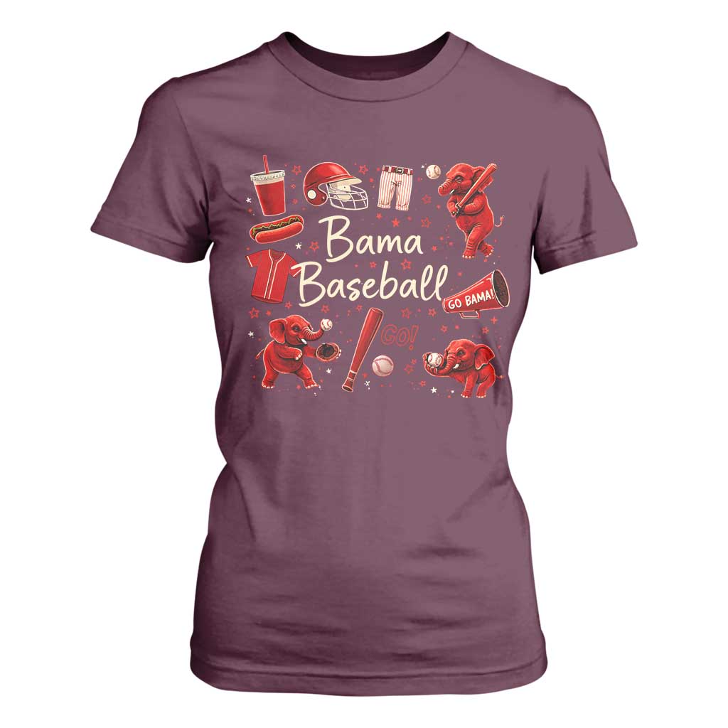 Alabama Baseball T Shirt For Women Cute Trendy Bama Fan Game Day Doodle TS10 Maroon Print Your Wear