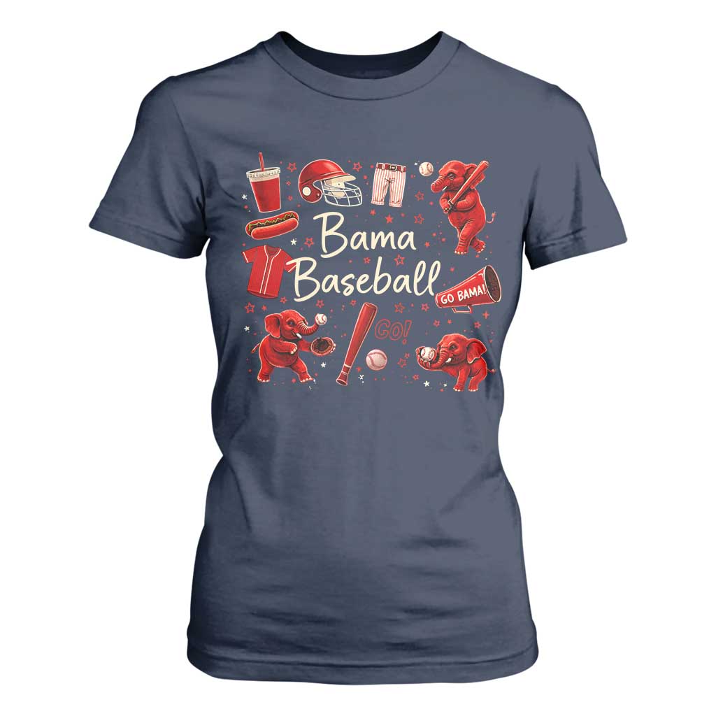 Alabama Baseball T Shirt For Women Cute Trendy Bama Fan Game Day Doodle TS10 Navy Print Your Wear