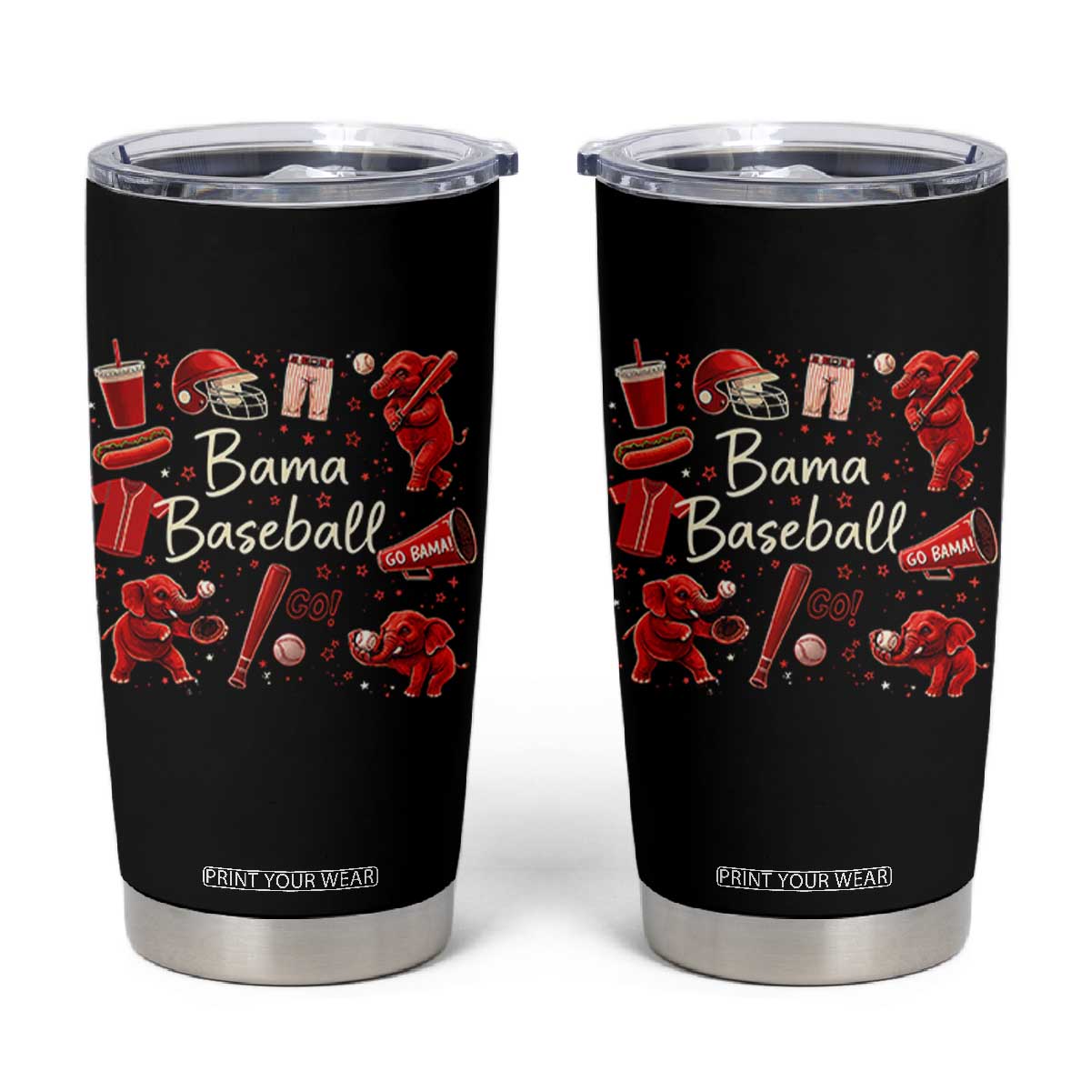 Alabama Baseball Tumbler Cup Cute Trendy Bama Fan Game Day Doodle TS10 Black Print Your Wear