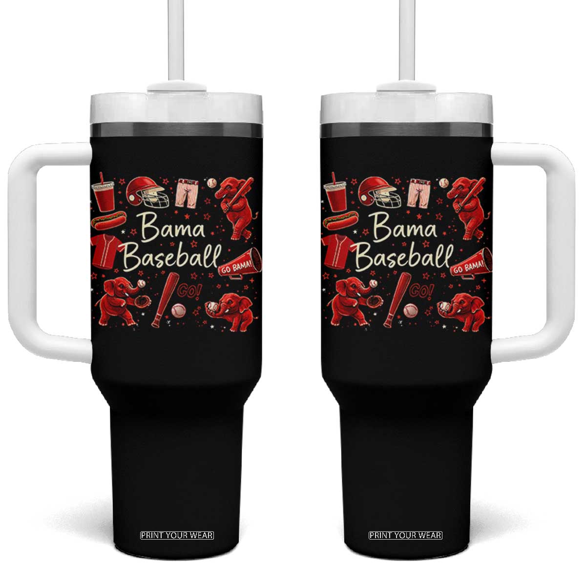 Alabama Baseball Tumbler With Handle Cute Trendy Bama Fan Game Day Doodle TS10 One Size: 40 oz Black Print Your Wear