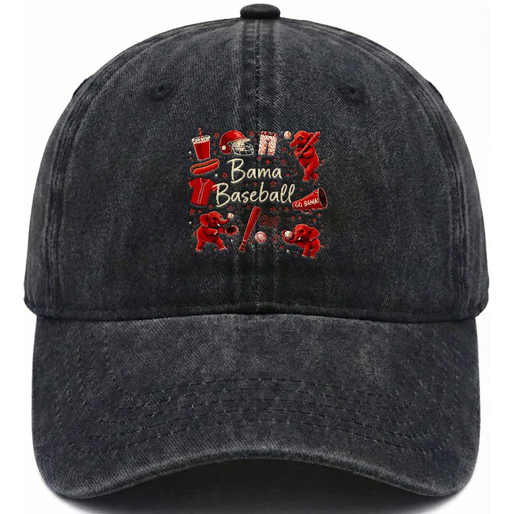 Alabama Baseball Washed Cotton Baseball Cap Cute Trendy Bama Fan Game Day Doodle TS10 Washed Cap Universal Fit Black Print Your Wear