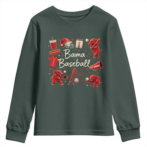 Alabama Baseball Youth Sweatshirt Cute Trendy Bama Fan Game Day Doodle TS10 Dark Forest Green Print Your Wear