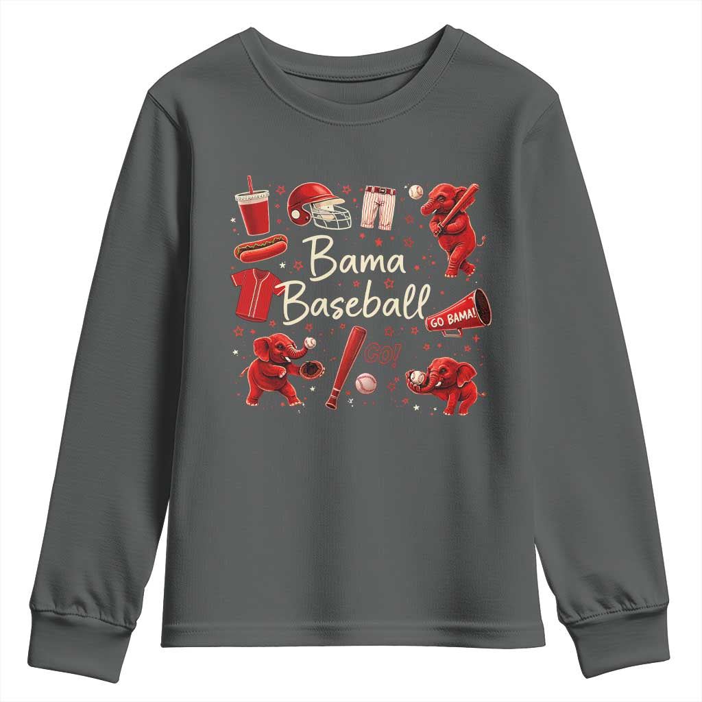 Alabama Baseball Youth Sweatshirt Cute Trendy Bama Fan Game Day Doodle TS10 Dark Heather Print Your Wear