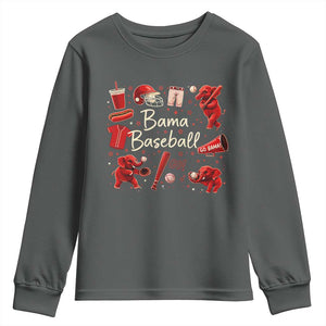 Alabama Baseball Youth Sweatshirt Cute Trendy Bama Fan Game Day Doodle TS10 Dark Heather Print Your Wear