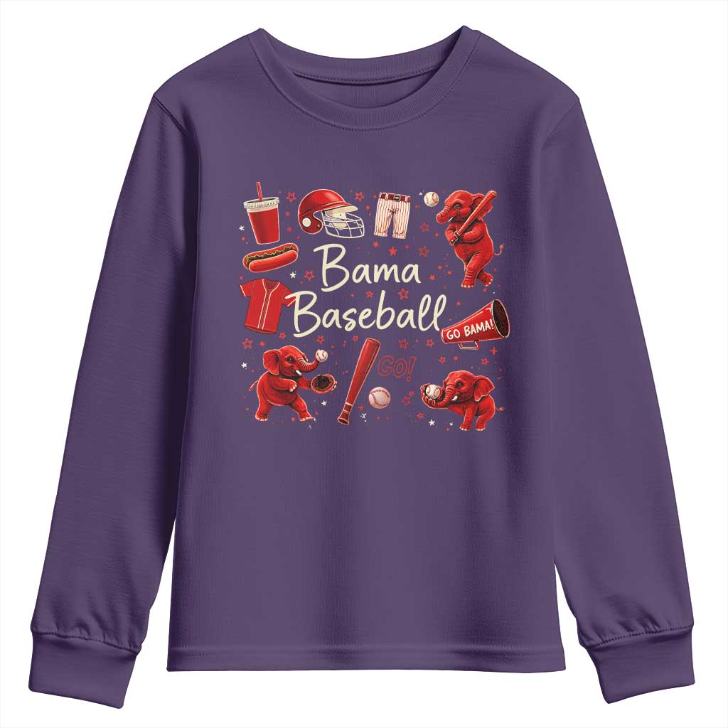 Alabama Baseball Youth Sweatshirt Cute Trendy Bama Fan Game Day Doodle TS10 Purple Print Your Wear