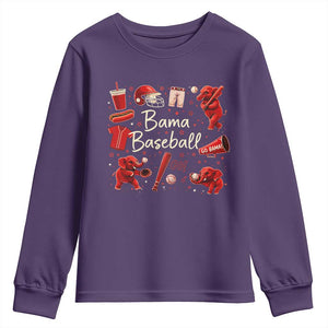 Alabama Baseball Youth Sweatshirt Cute Trendy Bama Fan Game Day Doodle TS10 Purple Print Your Wear