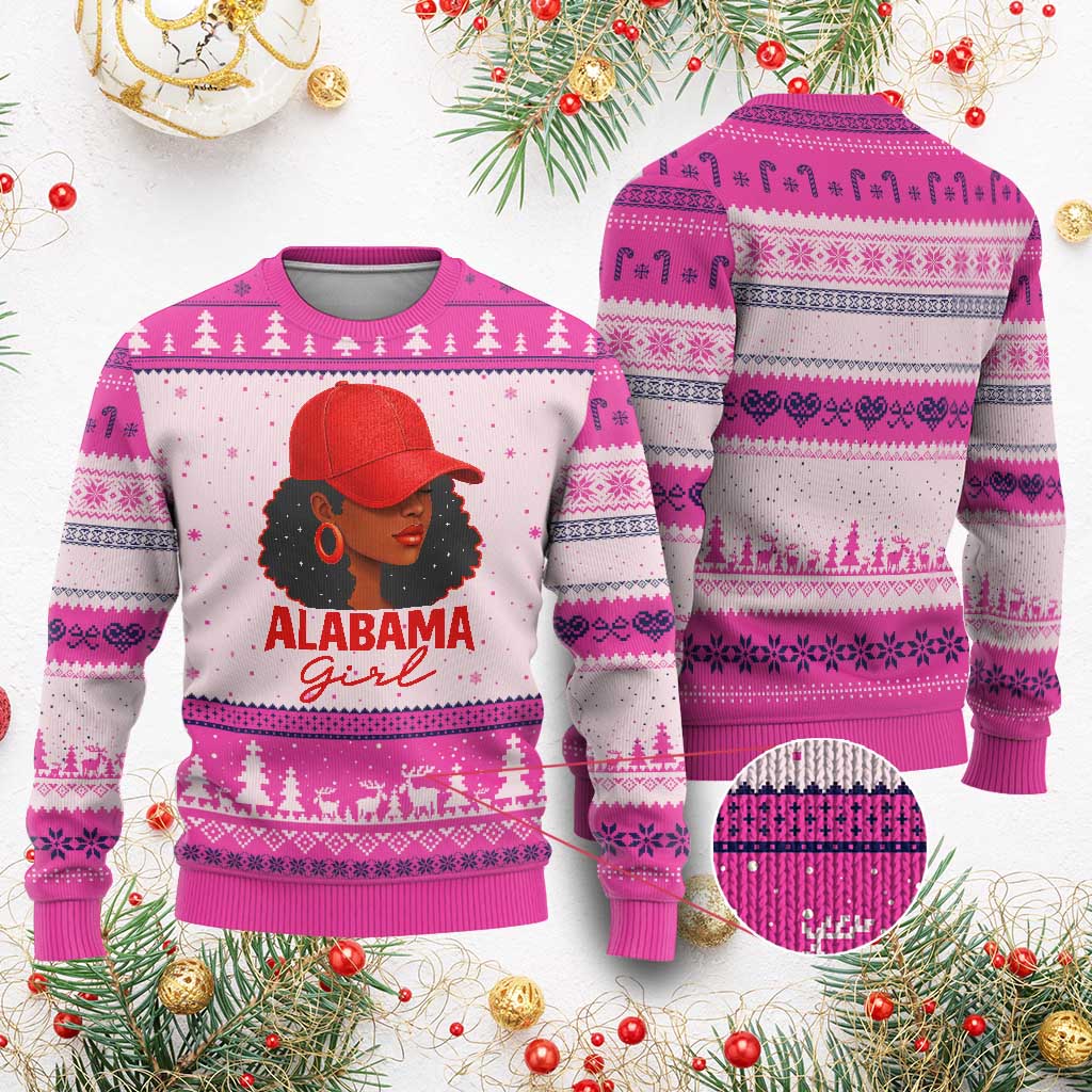 Vintage Alabama Girl Ugly Christmas Sweater Bama Fan Black Women Sports Lover TS10 Hot Pink Print Your Wear